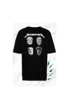 Unisex Siyah Oversize Mitoloji Metafizik Filozof Heykel Baskılı Tişört Siyah