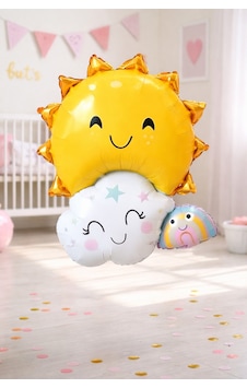 Güneş Bulut Gökkuşağı Folyo Balon 77 CM Sarı Pastel Bebek Doğum Günü Parti Dekor Süs Beyaz