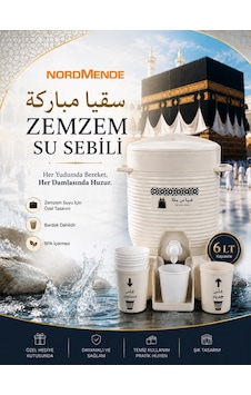 Zemzem Su Sebili 6 Lt Kabe Temalı Zemzemlik Bardaklıklı Hac Umre Hediyelik Sebil