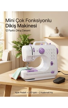 Çok Fonksiyonlu Mini Dikiş Makinesi 12 Dikiş Seçenekli 2 Kademeli Hız Ayarlı Standart Çok Fonksiyonlu Mini Dikiş Makinesi 12 Dikiş Seçenekli 2 Kademeli Hız Ayarlı Standart