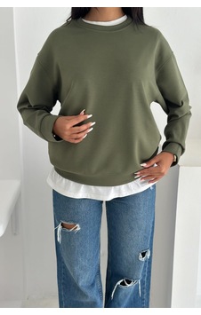 Femelle Haki Modal Kumaş Basic Sweatshirt Femelle Haki Modal Kumaş Basic Sweatshirt