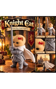 Knight Cat Viral Şövalye Kedi Figürü 15 Cm