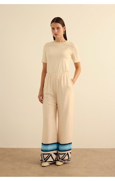Aker Çizgi Desenli , Beli Lastikli Cotton Pantolon Mavi Mavi Aker Çizgi Desenli , Beli Lastikli Cotton Pantolon Mavi Mavi