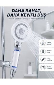 Yüksek Basınçlı Filtreli Duş Başlığı Mineral Filtreli Su Tasarruflu El Duşu Şeffaf