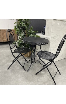 Ferforje Masa Sandalye Balkon Takımı Siyah 1 Masa 2 Sandalye 60cm Ferforje Masa Sandalye Balkon Takımı Siyah 1 Masa 2 Sandalye 60cm