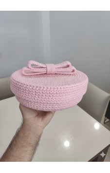 El Örmesi Kalp Kapaklı Organizer Sepet Pudra Pembe El Örmesi Kalp Kapaklı Organizer Sepet Pudra Pembe