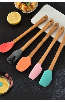 5 Parça Mini Silikon Spatula Kaşık Fırça Seti - High Quality - Bambu Saplı Karışık 5 Parça Mini Silikon Spatula Kaşık Fırça Seti - High Quality - Bambu Saplı Karışık