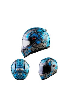 Nenkı Renkli Grafik Full Face Kask Mavi