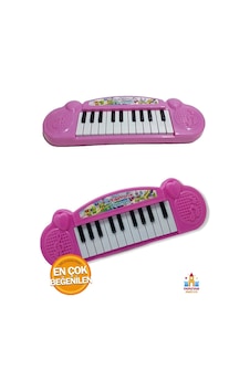 Pilli Türkçe Sesli Müzikli Eğitici Çocuk Oyuncak Piyano Müzikler Notalar İle Müzik Dersi Pembe Renk