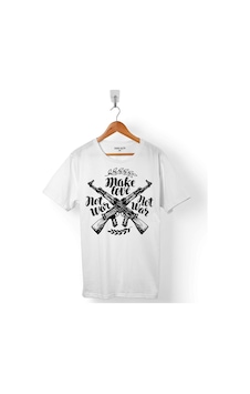 TÜFEK KELEŞ MAKE LOVE NOT WAR SAVAŞA HAYIR BARIŞ ERKEK TİŞÖRT Beyaz
