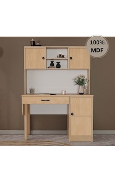 Meşe Mdf Kitaplıklı Dolaplı Çalışma Masası Bej Meşe Mdf Kitaplıklı Dolaplı Çalışma Masası Bej