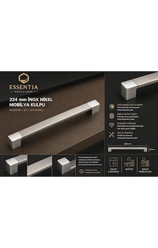 224 Mm İnox Nikel Saten Mobilya Kulpu Parlak Gümüş Detaylı Paslanmaz Çelik Dolap & Çekmece Kulbu Çoklu Renk