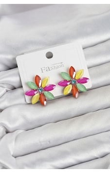 Karışık Renk Kristal Taşlı Lotus Çiçek Model Kadın Küpe Karışık Renk Kristal Taşlı Lotus Çiçek Model Kadın Küpe