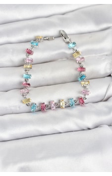 Kristal Taşlı Baget Kesimli Karışık Renkli Gümüş Renk Gema Kadın Bileklik Çok Renkli Kristal Taşlı Baget Kesimli Karışık Renkli Gümüş Renk Gema Kadın Bileklik Çok Renkli