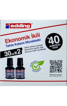 Edding Bt 30 Beyaz Yazı Tahtası Kalemi Yedek Mürekkep 2'li Kutu, Siyah Edding Bt 30 Beyaz Yazı Tahtası Kalemi Yedek Mürekkep 2'li Kutu, Siyah