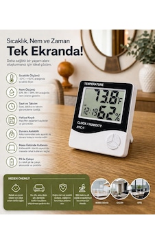Dijital Sıcaklık Ve Nem Ölçer Saat Htc-1 Lcd Ekranlı Termometre Higrometre Masa Ve Duvar Tipi Dijital Sıcaklık Ve Nem Ölçer Saat Htc-1 Lcd Ekranlı Termometre Higrometre Masa Ve Duvar Tipi