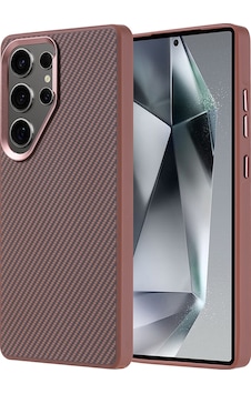 Galaxy S25 Ultra Kılıf M-safe Şarj Özellikli Karbon Fiber Görünümlü Zore Troy Kapak Gold