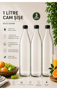 3 Adet Siyah Plastik Kapaklı Cam Şişe 1 Litre Şeffaf Sürahi Süt, Ayran, Su, Limonata Meşrubat Şişesi 3 Adet Siyah Plastik Kapaklı Cam Şişe 1 Litre Şeffaf Sürahi Süt, Ayran, Su, Limonata Meşrubat Şişesi