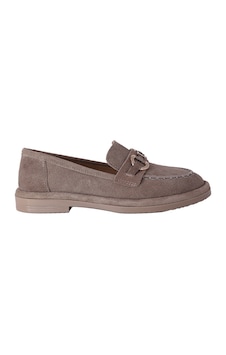 Hobby Ayakkabı Hobby Kadın Süet Tokalı Loafer Babet Ayakkabı Vizon