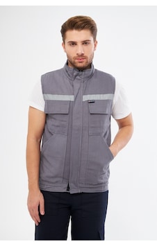 Orange Safety Gri Yelek 7/7 Gabardin %100 Pamuk Kapitoneli Reflek Gri