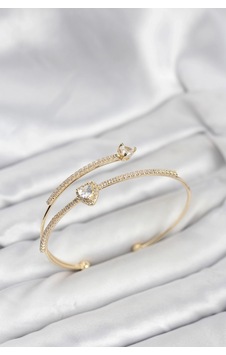 Kalp Model Pirinç Gold Renk Kadın Bileklik Çok Renkli