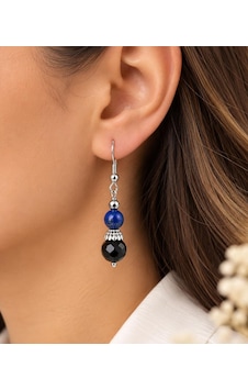 Siyah Akik Ve Lapis Lazuli Taşlı Çelik Sallantılı Küpe Çok Renkli Siyah Akik Ve Lapis Lazuli Taşlı Çelik Sallantılı Küpe Çok Renkli