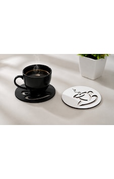 6'lı Mdf Bardak Altlığı Seti Siyah Beyaz Lazer Kesim Dekoratif Kahve Fincanlığı 10x10 Cm