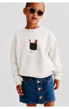 Monila Unisex Çocuk 3 İplik Kumaş Pamuklu Tavuk Baskılı Sweatshirt Ekru Monila Unisex Çocuk 3 İplik Kumaş Pamuklu Tavuk Baskılı Sweatshirt Ekru