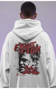 Sevbano Tasarım Fight Club Tyler Durden Film Sırt Baskılı Unisex Oversize beyaz