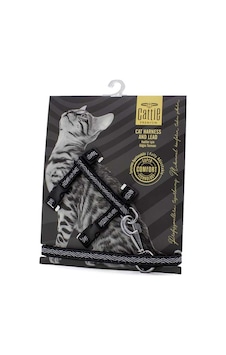 Doggie Desenli Kedi Göğüs & Gezdirme Takımı Siyah 1x25-40 CM