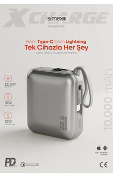 Simex 10.000 Mah 22.5w Hızlı Şarj Pd Powerbank Kendinden Kablolu Ve Dijital Göstergeli Taşınabilir Cihazı Standart Simex 10.000 Mah 22.5w Hızlı Şarj Pd Powerbank Kendinden Kablolu Ve Dijital Göstergeli Taşınabilir Cihazı Standart