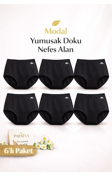 Papatya 1851 Premium Yüksek Bel Modal Külot 6 Lı Paket Konforlu & Toparlayıcı Siyah