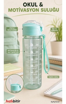 Bymyhand Yeşil Taşıma Kulplu Kilit Kapaklı Pipetli Suluk Okul Matarası Motivasyon Matarası 800 Ml Bymyhand Yeşil Taşıma Kulplu Kilit Kapaklı Pipetli Suluk Okul Matarası Motivasyon Matarası 800 Ml