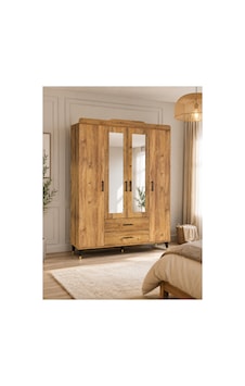 Familieconcept Retro 4 Kapaklı 2 Çekmeceli Gardrop Elbise Dolabı Kahverengi Familieconcept Retro 4 Kapaklı 2 Çekmeceli Gardrop Elbise Dolabı Kahverengi