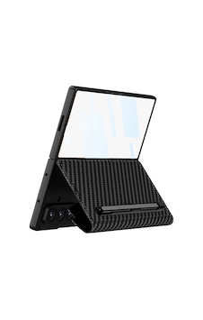 Zore Galaxy Z Fold 7 Kılıf Kamera Korumalı Karbon Tasarımlı Zore Kıpta Kalem Bölmeli Fest Kapak - Siyah