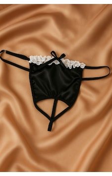 Nimselove Kadın Siyah Beyaz Fiyonk Detaylı Saten G-string Çok Renkli