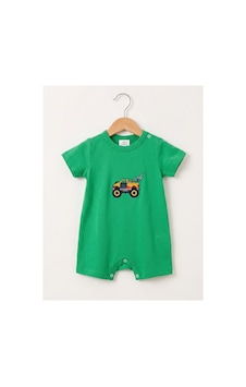 Fuar Baby Miniklere Özel Kız & Erkek Bebek Pamuklu Kısa Paça Tulum Yeşil Araba Desenli Fuar Baby Miniklere Özel Kız & Erkek Bebek Pamuklu Kısa Paça Tulum Yeşil Araba Desenli