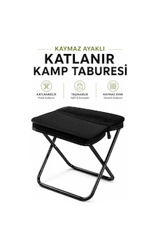 Kamp Taburesi Çantalı Katlanır Taşınabilir Hafif Dayanıklı Kaymaz Ayaklı Outdoor Oturma Sandalyesi Siyah