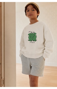 Monila Unisex Çocuk Kurbağa Baskılı 3 İplik Kumaş Pamuklu Sweatshirt Ekru Monila Unisex Çocuk Kurbağa Baskılı 3 İplik Kumaş Pamuklu Sweatshirt Ekru