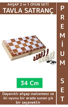 Özel Model Arkadaş Oyun Hediyelik Ahşap Kutulu Tavla Dama Satranç Kompakt Premium Oyun Seti 34 Cm