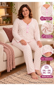 Seboteks Mevsimlik İnce Kumaş Kalp Desenli Uzun Kollu Büyük Beden Kadın Pijama Takımı 3177 Ekru Seboteks Mevsimlik İnce Kumaş Kalp Desenli Uzun Kollu Büyük Beden Kadın Pijama Takımı 3177 Ekru