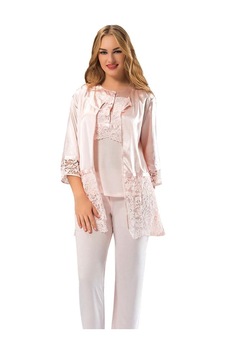 Sistina Bayan Pudra Penye Dantelli Sabahlık Pijama Takımı 1417 Pudra Sistina Bayan Pudra Penye Dantelli Sabahlık Pijama Takımı 1417 Pudra