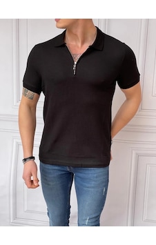 Modefendi Slim Fit Örme Kumaş Fermuar Detaylı Polo Yaka Tshırt Siyah Modefendi Slim Fit Örme Kumaş Fermuar Detaylı Polo Yaka Tshırt Siyah