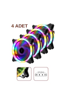 Molex Girişli Sessiz Renkli Fan Rainbow Kasa Fanı 12 CM 4'lü