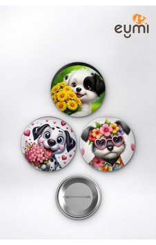 Sevimli Yavru Köpekler Çiçek Bahçesi Çanta Süsü Rozet İğneli Buton Rozet Seti 58 Mm 3'lü Çok Renkli Sevimli Yavru Köpekler Çiçek Bahçesi Çanta Süsü Rozet İğneli Buton Rozet Seti 58 Mm 3'lü Çok Renkli