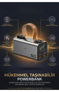 50.000mah Powerbank Pd100w Hızlı Şarj El Fenerli Gri - 928393148 Gri 50.000mah Powerbank Pd100w Hızlı Şarj El Fenerli Gri - 928393148 Gri