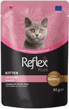 Reflex Plus Kuzulu Gravy Soslu ve Et Parçacıklı Yavru Kedi Yaş Maması 85 G