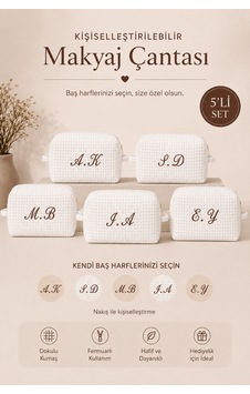 Beyaz Kişiye Özel Harf Nakışlı 5'li Pamuklu Hediyelik Kadın Makyaj Kozmetik Ve Seyahat Çantası Seti Beyaz - 896280762 Beyaz Kişiye Özel Harf Nakışlı 5'li Pamuklu Hediyelik Kadın Makyaj Kozmetik Ve Seyahat Çantası Seti Beyaz - 896280762