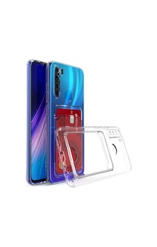 Xiaomi Redmi Note 8 Kapak Kamera Korumalı Kartlıklı Darbe Emici Şeffaf Silikon Kılıf