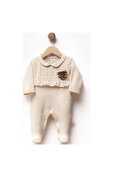 By Bebekodam Kız Bebek Ekru Kahve Gül Armalı Dantelli Patikli Tulum By Bebekodam Kız Bebek Ekru Kahve Gül Armalı Dantelli Patikli Tulum